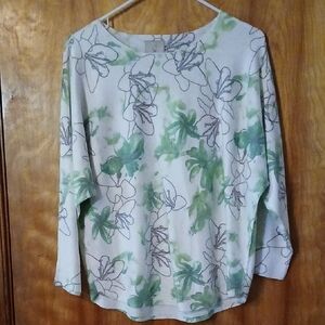 Sioni Green and White Floral Blouse Large